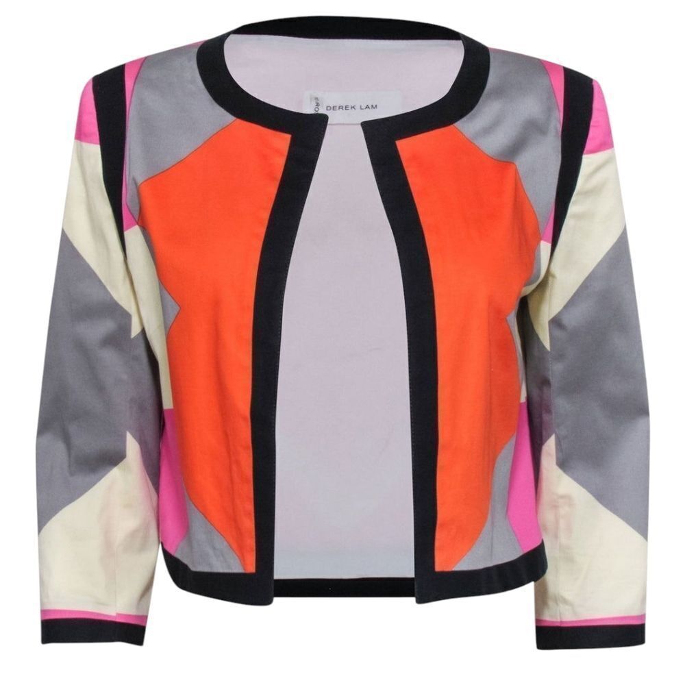 Derek Lam Pink & Orange Geometric Abstract Print cropped open jacket Women's 10